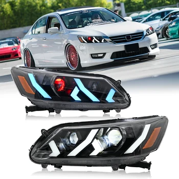 Pair DRL Projector Lens LED Lamp Headlight Assembly For 2013 2014 2015 Honda Accord 4 Door Headlamp
