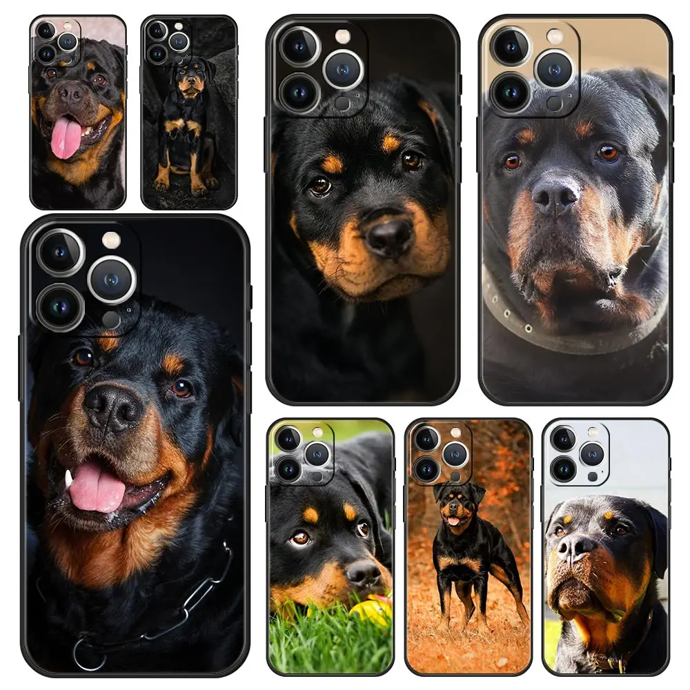 

Rottweiler Dog Luxury Soft Phone Case For iPhone 13 15 14 12 11 Pro MAX XR X SE XS 7 8 Plus Silicone Black Protection Cover