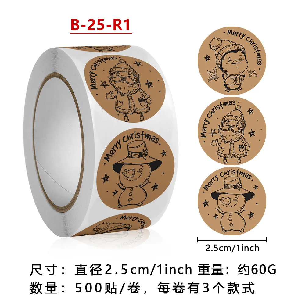 

500pcs Merry Christmas Stickers Round Adhesive Decoration Sticker for Cards Envelope Cake Baking Seal Gift Wraps Box Bags Lables