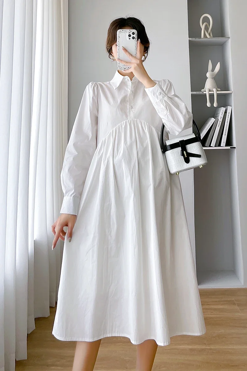 임산부용 코튼 임산부 롱 블라우스, 원피스 우아한 A 라인 느슨한 옷, 임신 의류, 용수철 가을