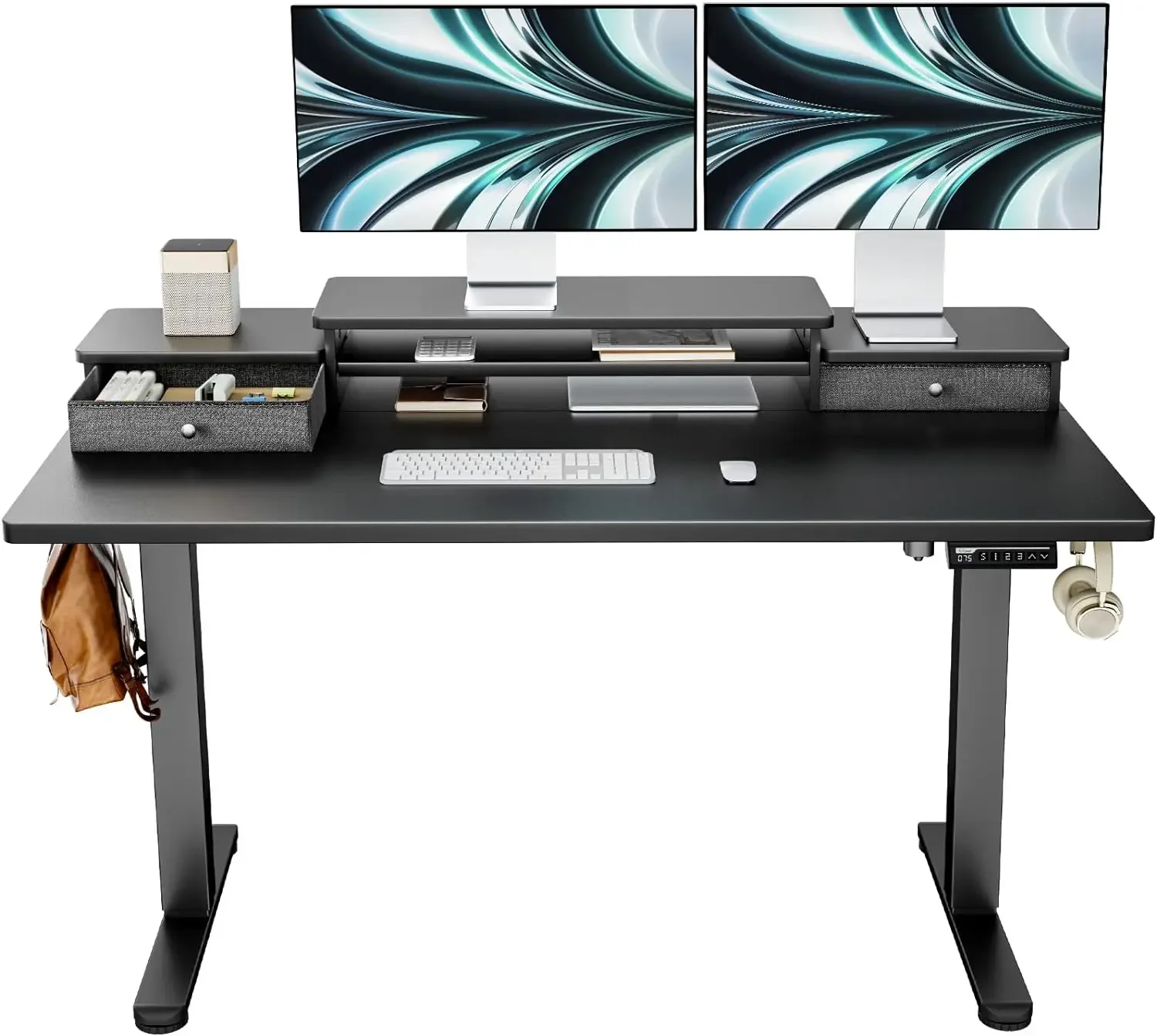

Electric Standing Desk with Double Drawers Adjustable Height Sit Stand Up Desk Home Office Desk Computer Workstation
