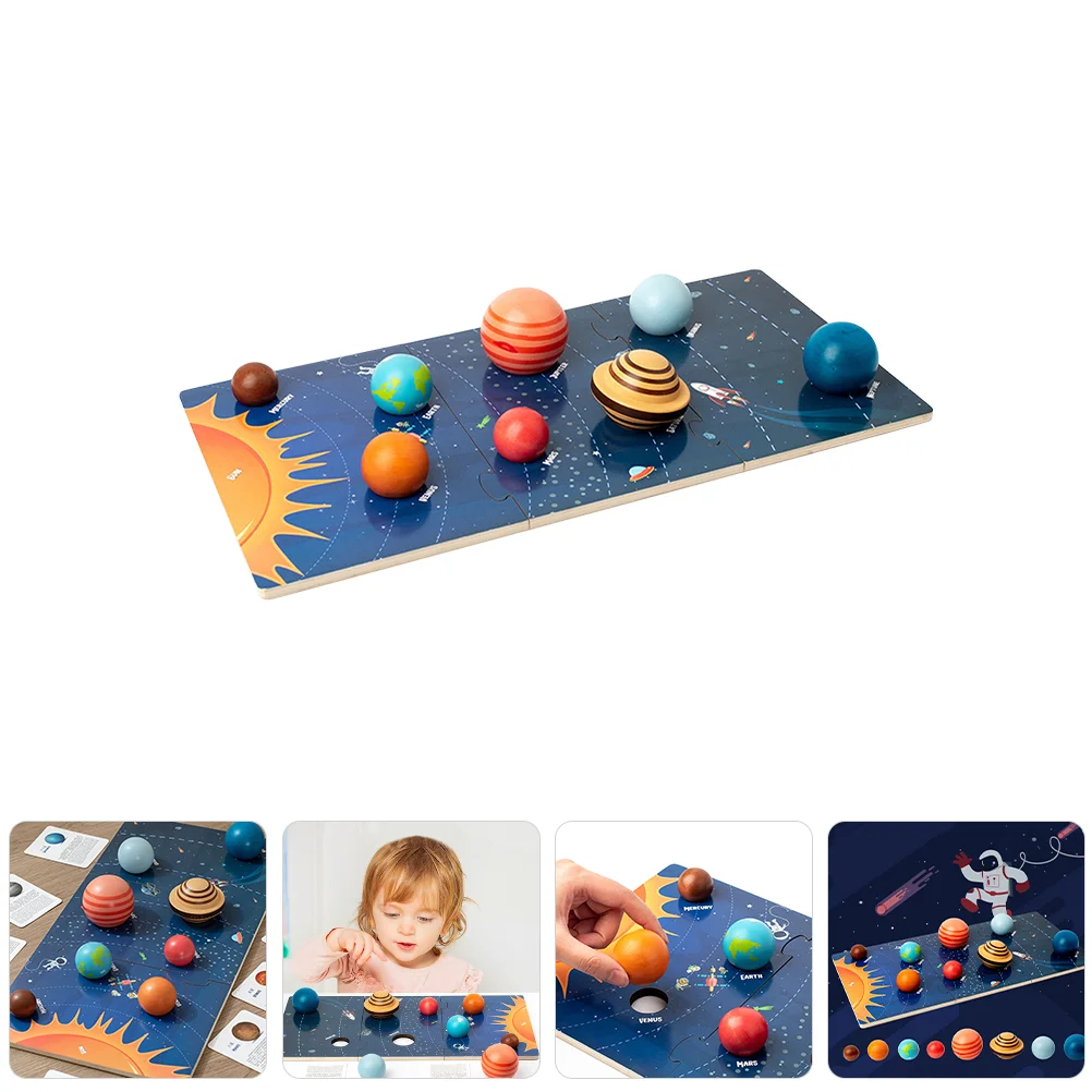 

1 Set of Wooden Space Toy Kids Planet Puzzle Plaything Cartoon Planet Match Toy Educational Toy