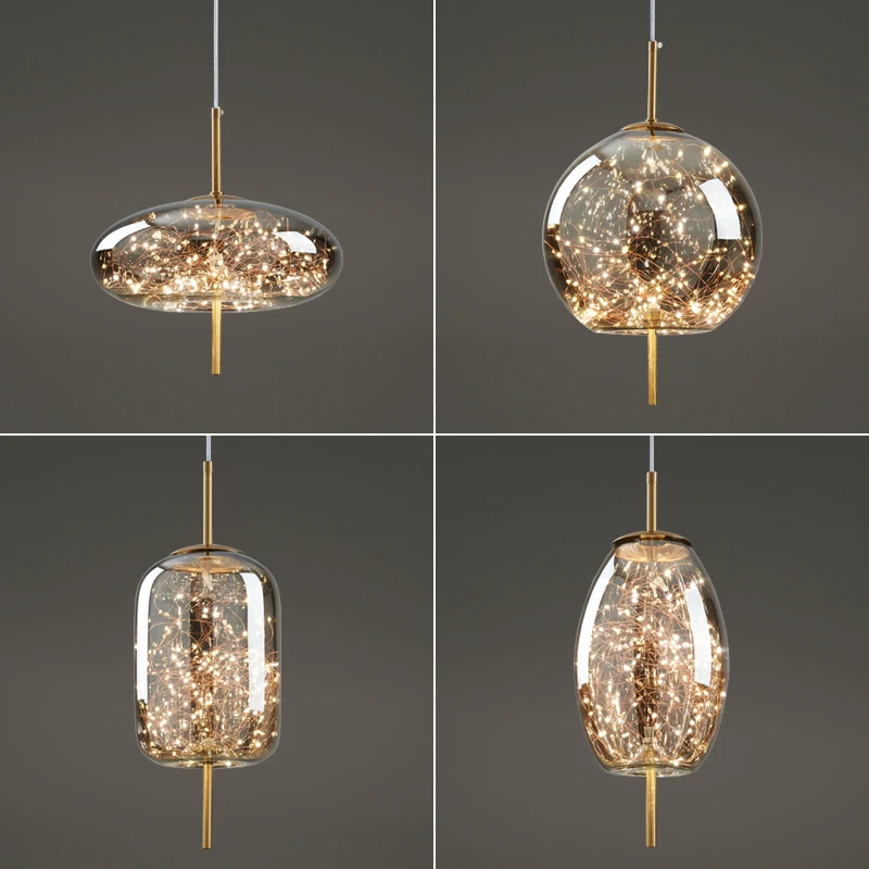 

Nordic Modern Starry Sky Pendant Lights Amber Smoky Grey Glass Lampshade Luxury Living Room Bedroom Restaurant Light Fixtures