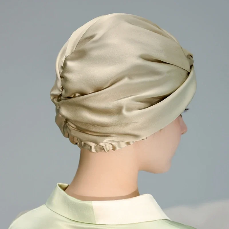 Pure Silk Night Caps Mulberry Silk Sleeping Bonnet Hair Loss Hat Natural Silk Turban For Hair Sleeping Silk Headwrap For Women 3