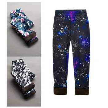 Children's Clothes Girl Pants Autumn Winter Fleece Keep Warm Leggings Tights For Girls Vintage Floral Warm Trousers 2-11 Year