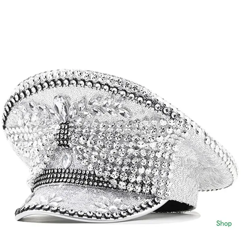 

Dropship Woman Wedding Hat Bride Hat Shinning Stage Performances Military Hat