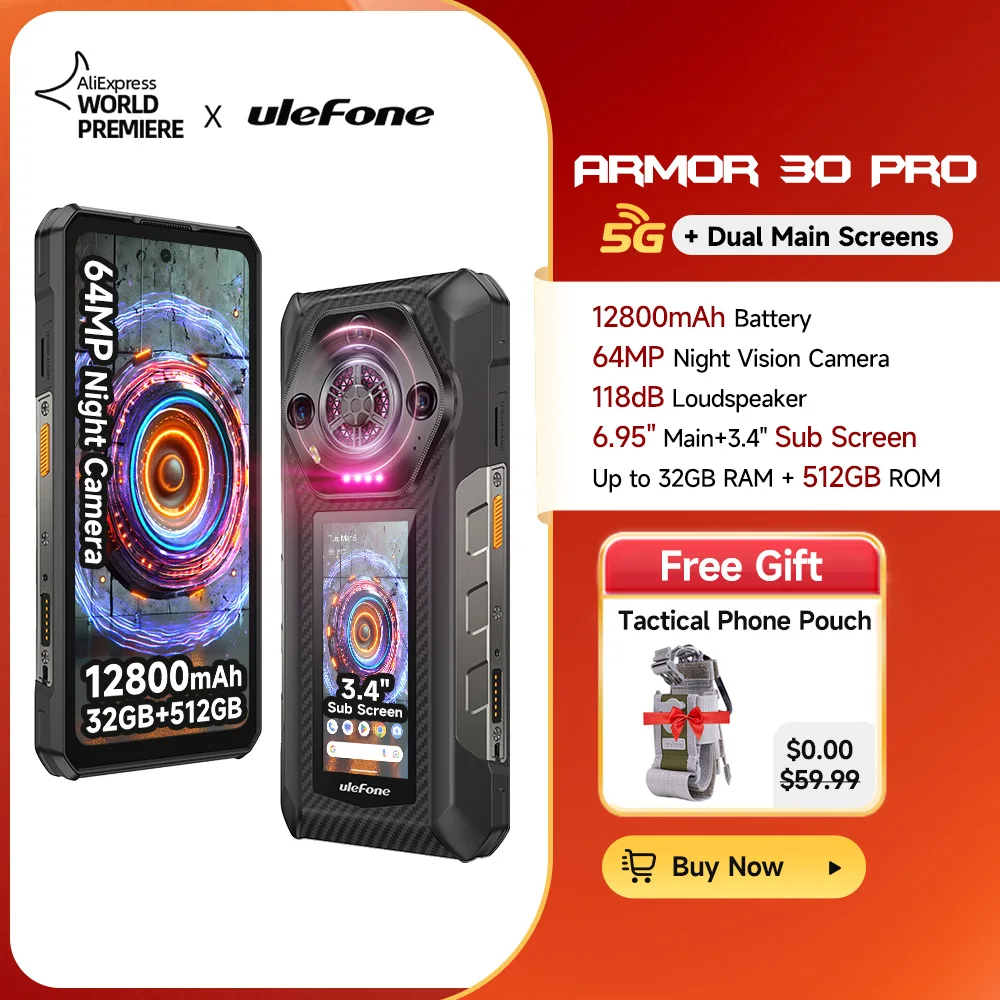 Ulefone Armor 30 Pro 5G Rugged Phone Android 14 Smartphone 6.9" 120Hz 32GB+512GB 12800mAh Night Camera 64MP NFC 66W
