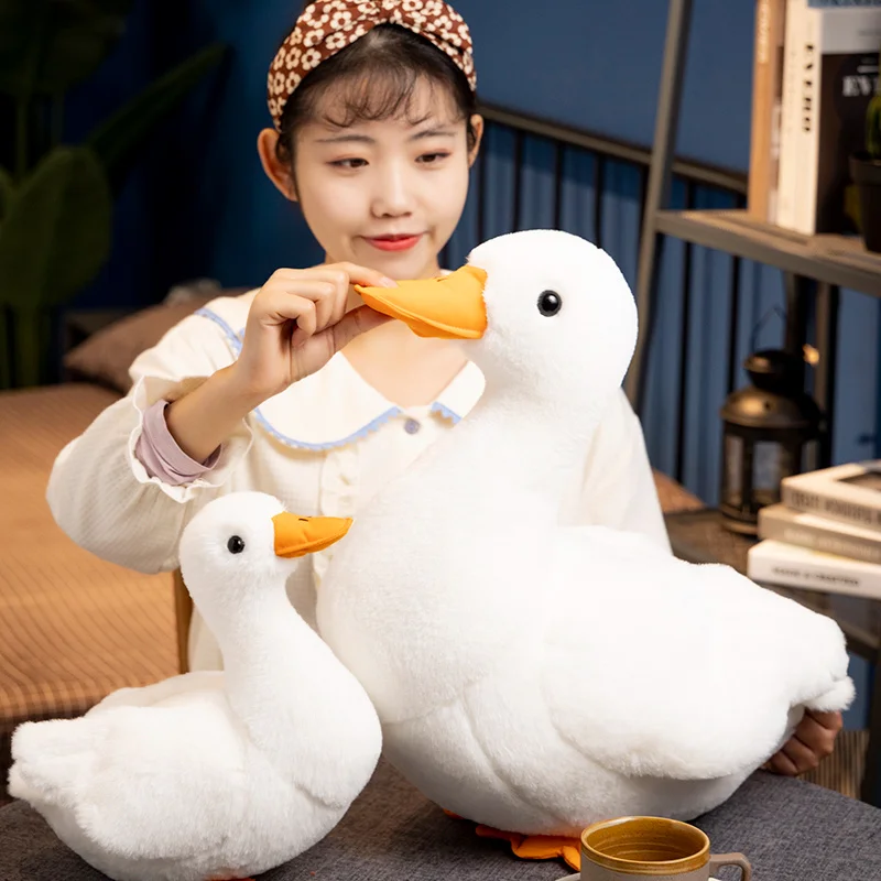 Kawaii Lifelike Duck Plush Toy Realistic Cute White Goose Stuffed Animal Toys Gifts For Kids Pets Simulated Duck Birthday Gifts