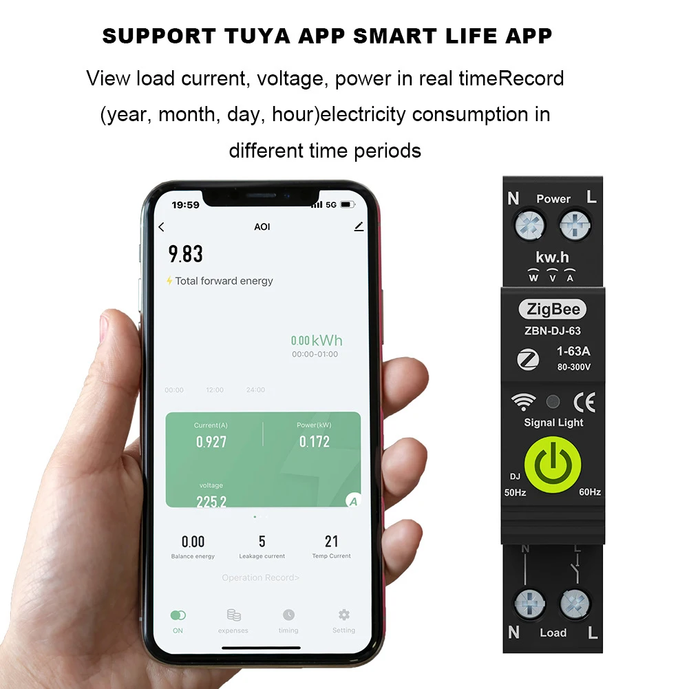 Tuya Zigbee 지능형 회로 차단기 타이밍 광발전 양방향 계량 에너지 계량기, 자동 재폐쇄 보호대, 1P