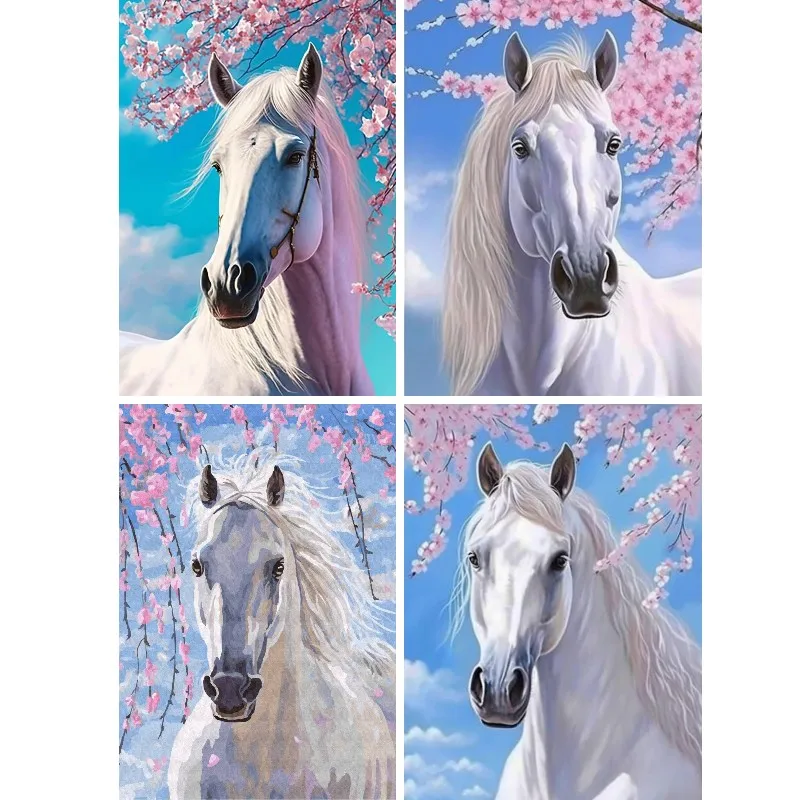 

Набор для алмазной живописи White Horse, набор для рисования по номерам с животными, 5D вишневым цветущим алмазом