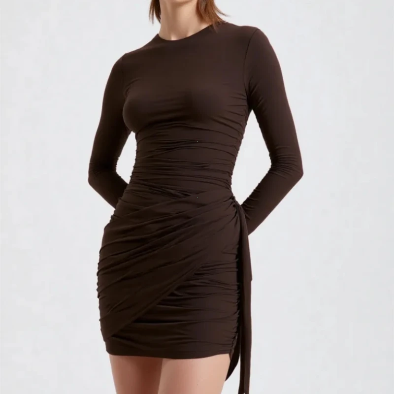 New Fashion Women Short Wrap High Waisted Mini Winter Dress 2025 Outfits Sexy Night Club Party Evening Long Sleeve Dress