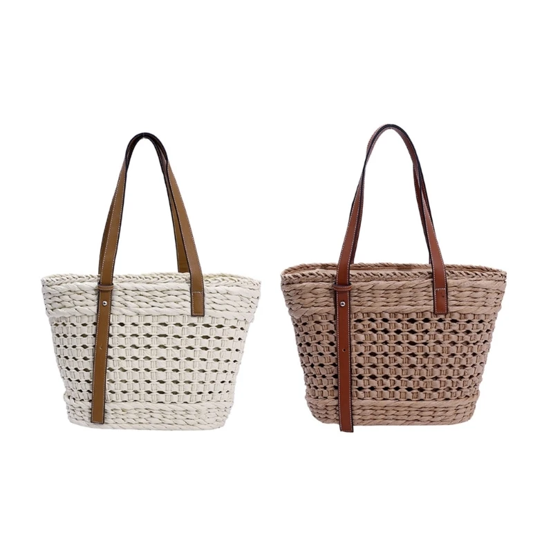

Соломенная сумка ручной работы для женщин, соломенная сумка-корзина, летняя пляжная сумка-тоут, женская полая повседневная сумка