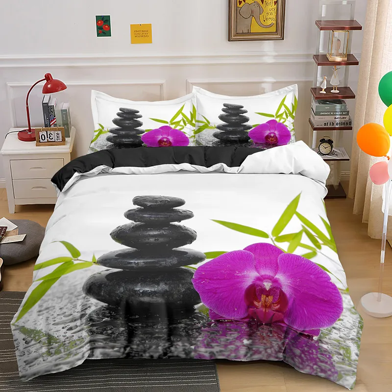 Parure De Lit Avec Orange Bambou Style Chinois Plantes