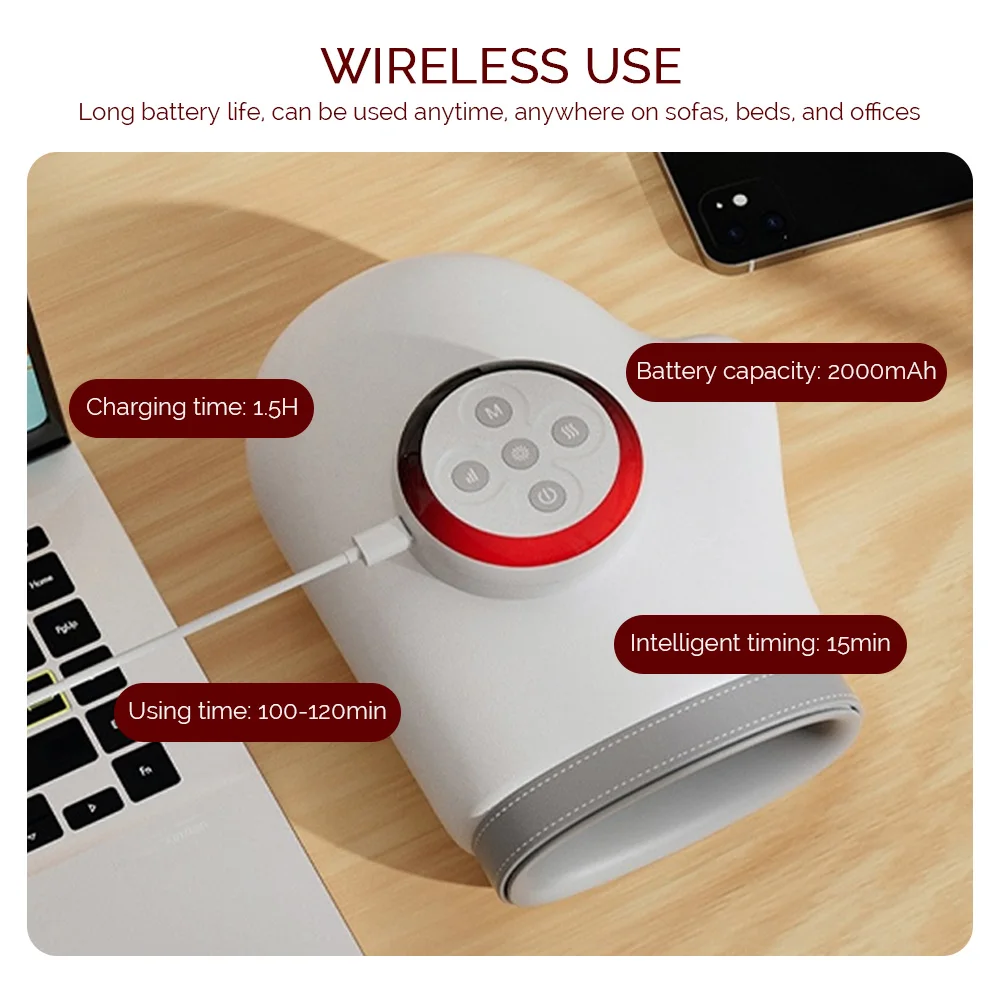 360° Electric Hand Massager Airbag Compression Heat Cordless Glove Kneading Massager Application Palm Finger Relaxation