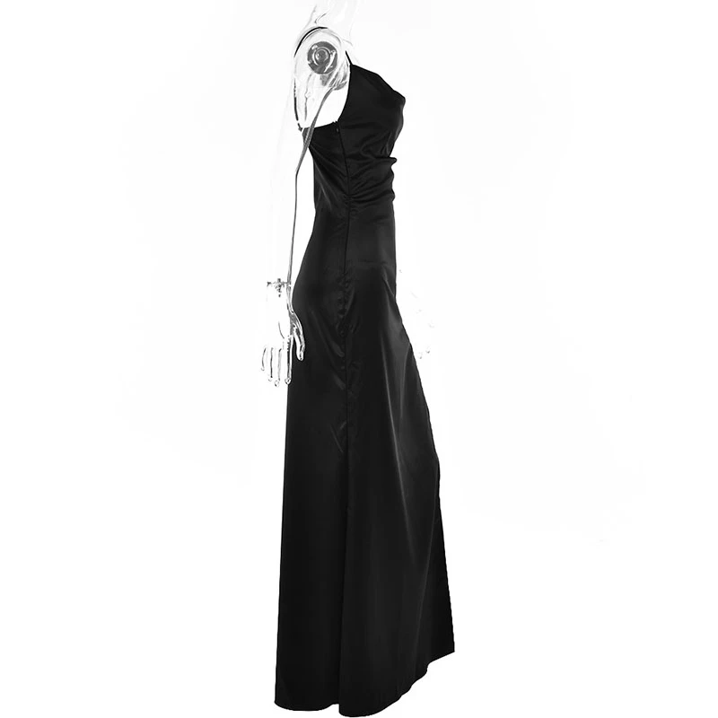 Halter backless high slit solid maxi dress