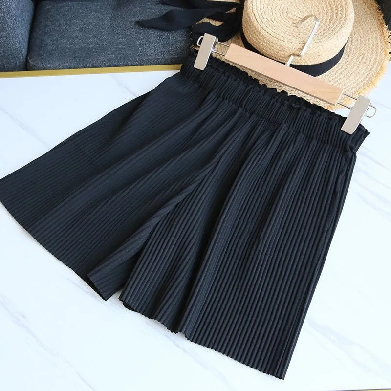 Temperament Casual Solid Color A-line Shorts for Summernew Korean Version Fashion Slim Fitver Satile High Waisted Chiffon Capris