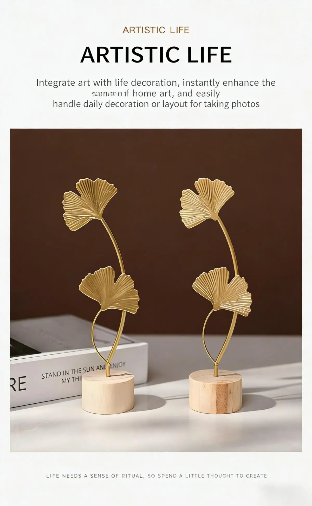 Nordic Style Iron Ginkgo Leaf Ornament - Gold
