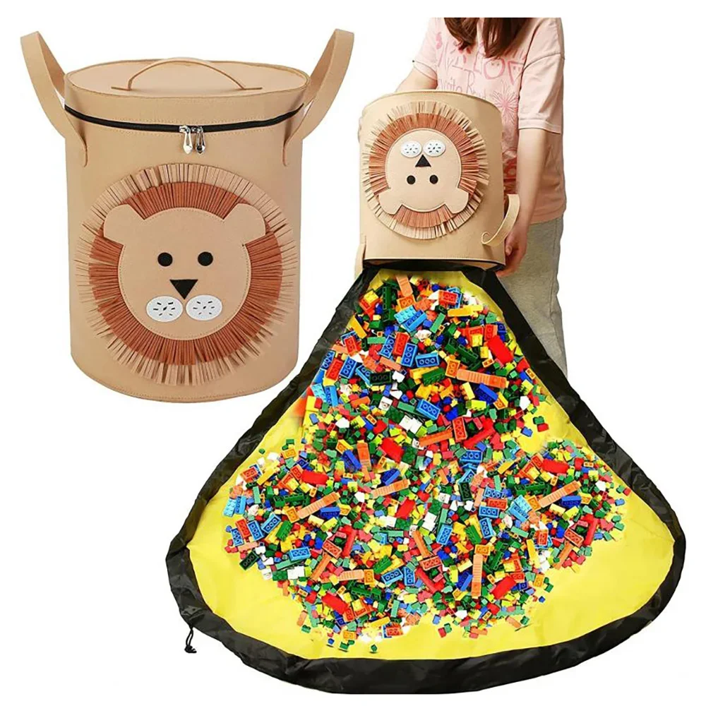 Felt Foldable Toy Storage Bag Detachable Dustproof Large Building Block Kids Play Mat Cute Animal Closet Organizer Ziplock Bags