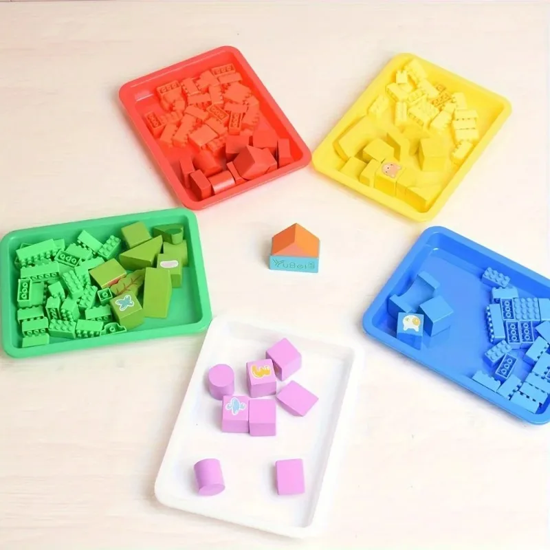 Set di 6 Vassoi in Plastica Colorati, Resistenti e Impilabili per Snack, Pasti, Arti e Mestieri, e Organizzazione Domestica - immagine 2