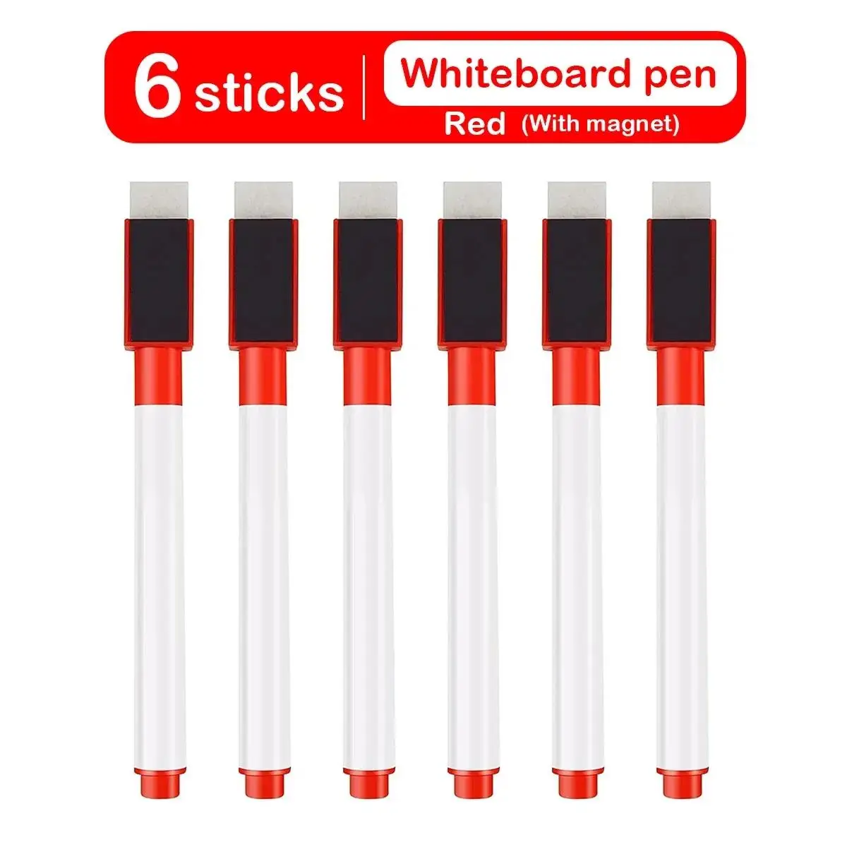 Magnetic Erasable Whiteboard Markers with Eraser Cap for Office and School Use