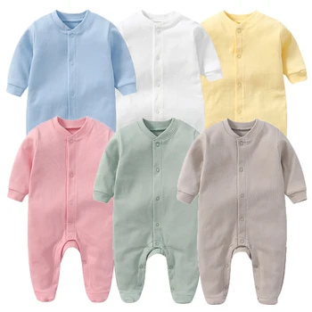 신생아 Romper 코튼 2/3PCS 단색 유니섹스 아기 소녀 의류 잠옷 O-Neck 아기 소년 옷 전체 슬리브 가을