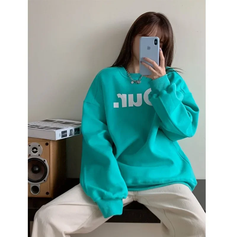 2023 Winter Korean High Street Fashion Letter Print Sweatshirt Women Streetwear Oversized Pullover Thicken Fleece Hoodie Clothe