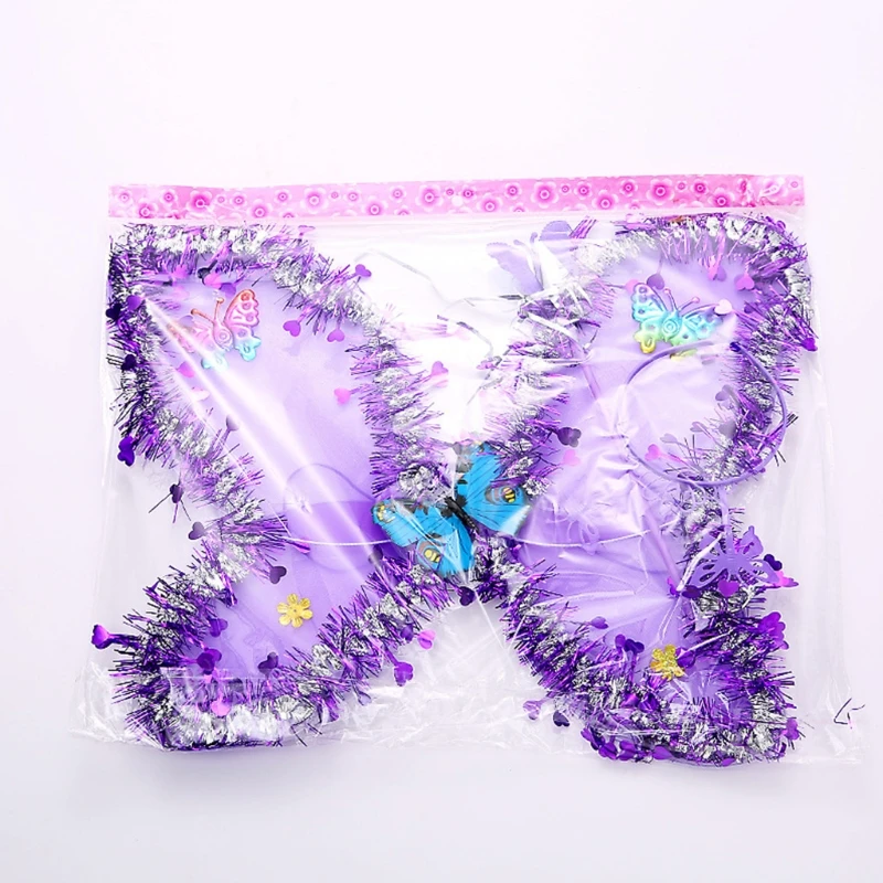

3pcs Kids Girls Fairy Costume Set Tinsel Sequins for Butterfly Wing Headband Wan