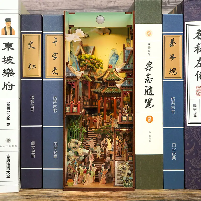 DIY 나무 책 구석 선반 삽입 키트, 미니어처 애니메이션 건물 인형의 집 골목 북엔드, 사무실 홈 장식에 적합, 신제품