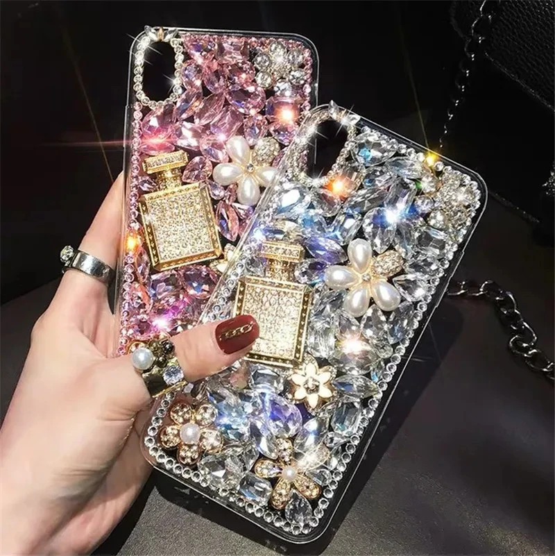 

For Samsung Galaxy S24 S10 S20 Plus S21 S22 S23Ultra Note10 20 Luxury Bling Rhinestone Diamond Perfume Bottle Phone Case Cover