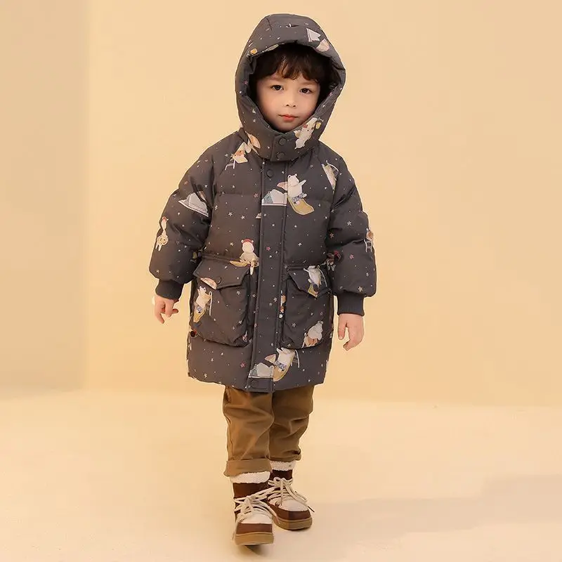 

Winter Kids Thick Hooded Cotton Snowsuit Boys Girls Long Coats Warm Cartoon Outerwear Children Jackets Overcoat Parkas for 1-7Y