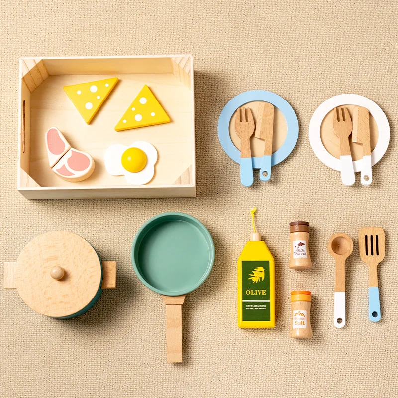Children's Educational Kindergarten Wooden Mini Simulation Kitchen suit Girls Cooking and Cooking Toys