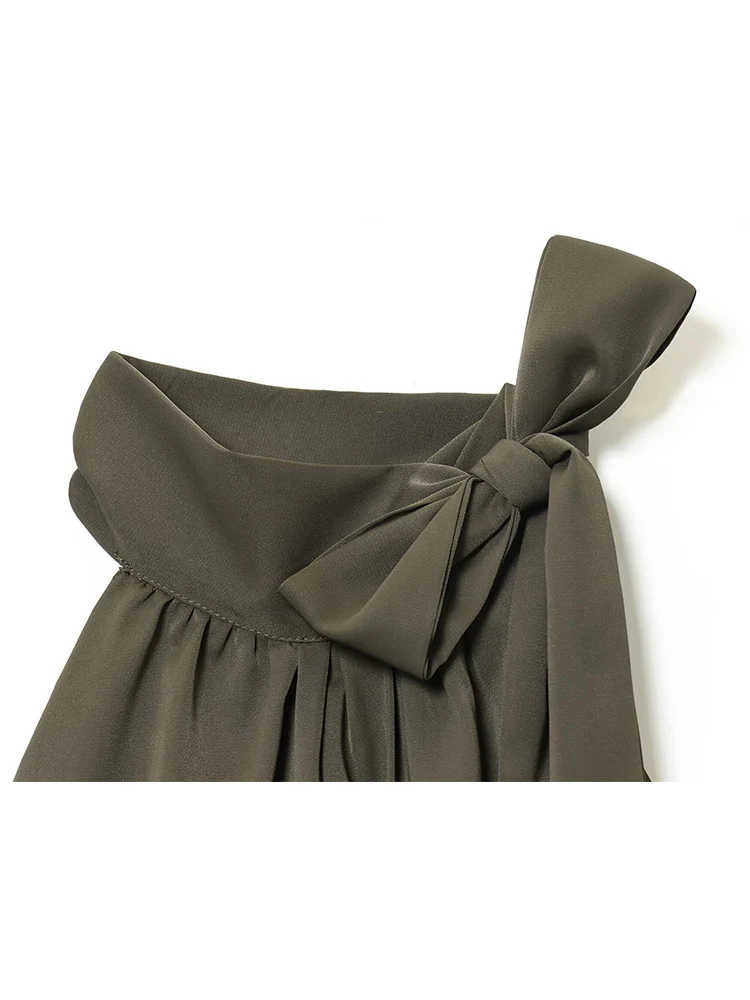 2025 New Women Fashion Tops With Bow Fashion Off Shoulder Tank Top Vintage Halter Neck Sleeveless Female Chic Pleated Tops