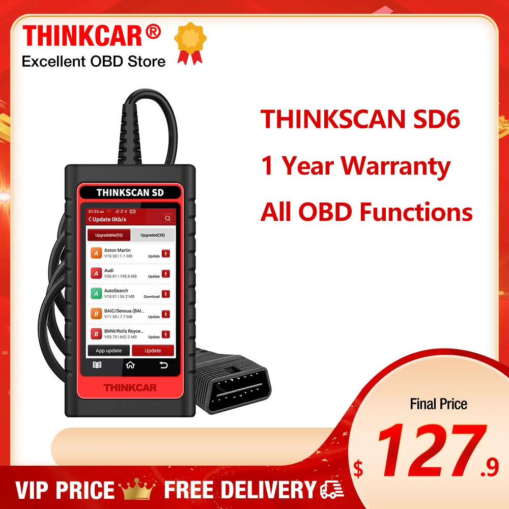 Thinkscan SD6 Abs Srs Ecm Tcm Bcm Ic OBD2 Scanner Met 5 Reset Functie