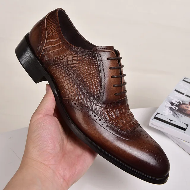 Мужская повседневная обувь Brock оксфорды Ретро Крокодиловая Кожа Мужские Формальные туфли Весна и осень 2022 Новая мужская обувь для мужчин 1