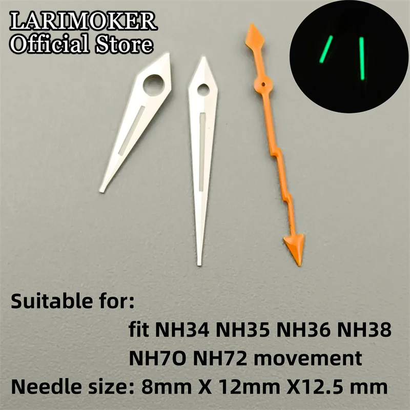 LARIMOKER 핸드 피팅 녹색 발광 포인터, NH35, NH36, NH38, ETA2824, PT500Movement