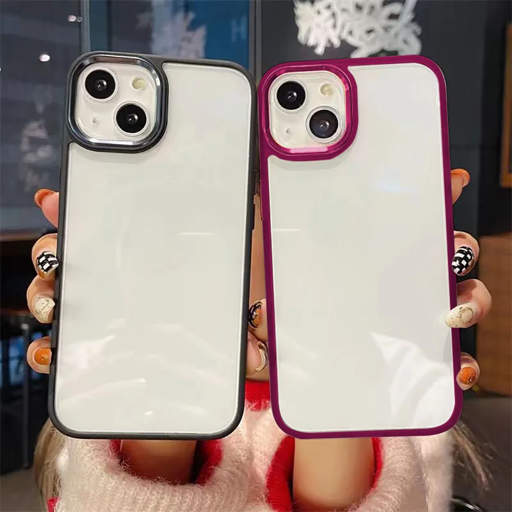 

For iPhone 14 Pro Max Acrylic Phone Case For iPhone 13 11 12 Pro Max X XS XR 6 7 8 14 Plus Plated Lens Ring Protective Covers