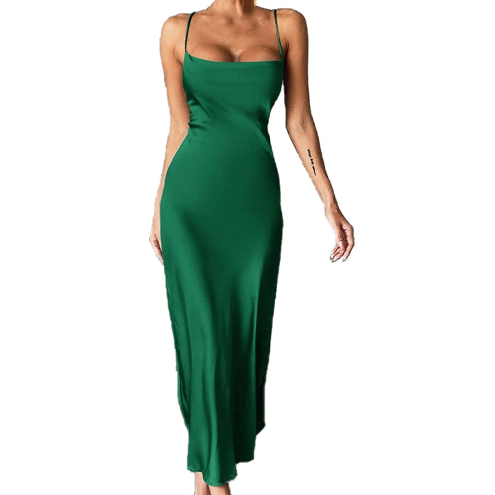 

Midi Dress Womens Dress Regular Satin Sleeveless Slight Strech Soid Skinny Solid Color Spaghetti Strap Suspender