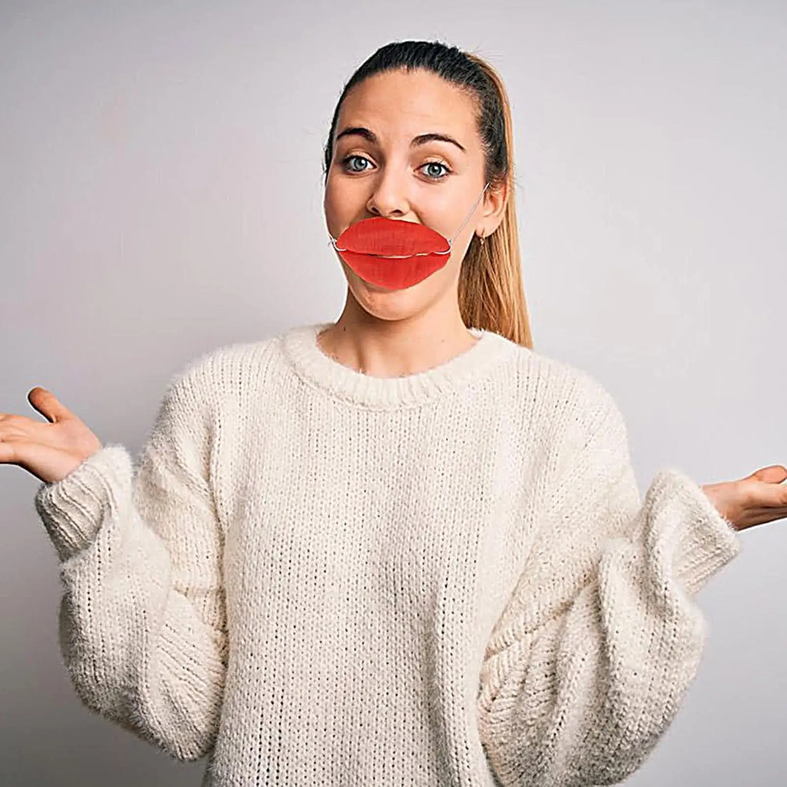 Große Lippen-Prothese Rote Lippen Scherzartikel Cosplay-Requisiten Große Lippen Scherzspielzeug Wurstmund-Deko Gesichtsmaske Latex Foto-Requisiten – Detail 3