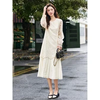 VIMLY French Elegant Women Dress 2025 Autumn New Retro Long Lace Sleeves Dresses Casual Soft Paneled Maxi Dress Woman A2810 - Image 3