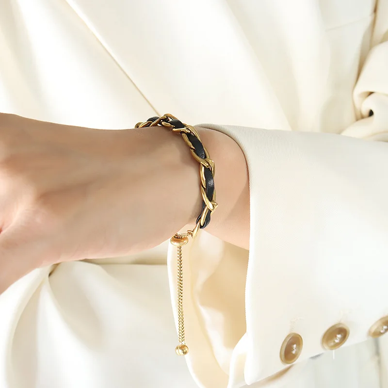 Unisex Necklace Bracelet Set Fashion Black Leather Rope Necklace