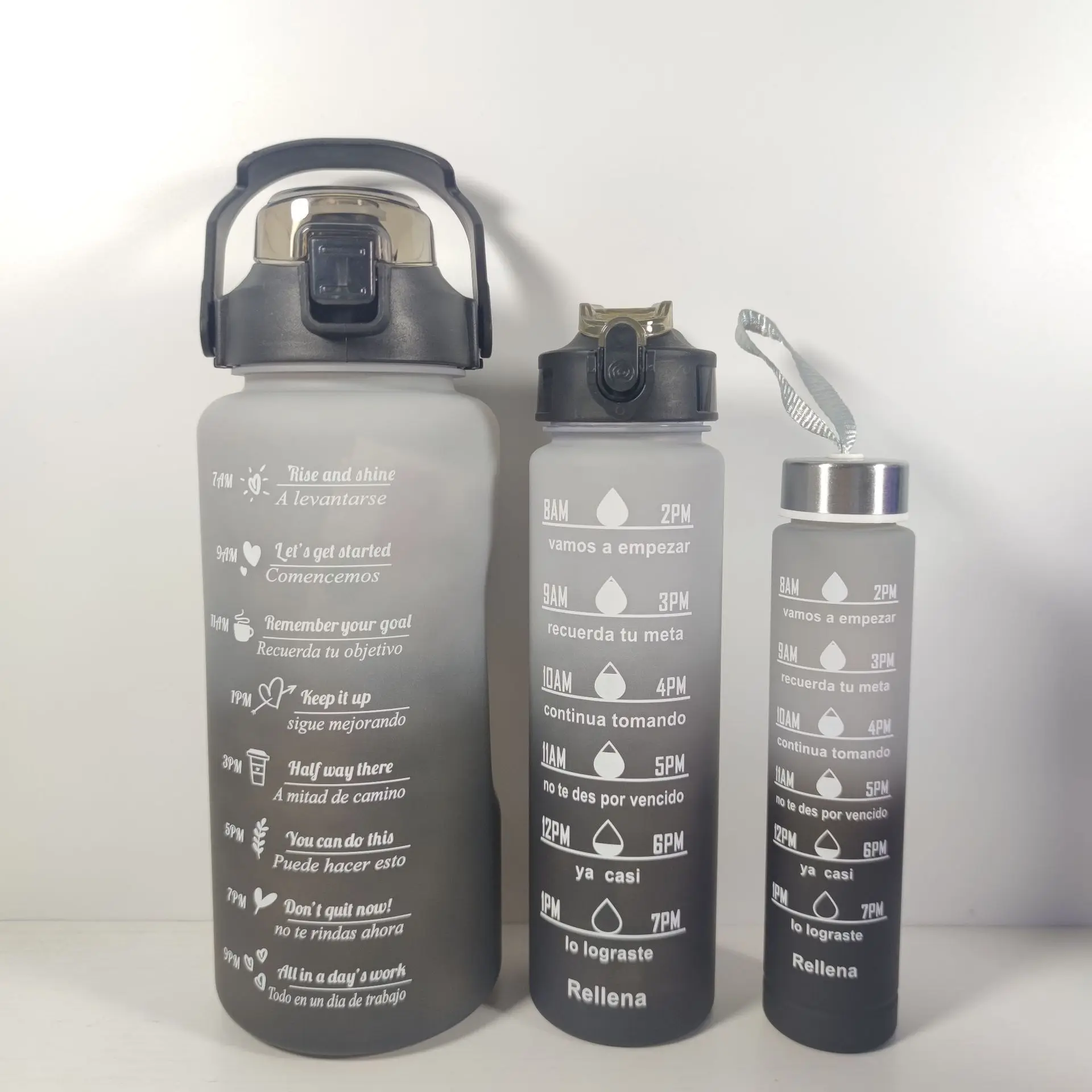 Спортивная бутылка для воды с трубочкой для мужчин и женщин Пластиковая чашка для фитнеса, уличные бутылки для холодной воды с маркером времени, посуда для напитков, 3 шт.