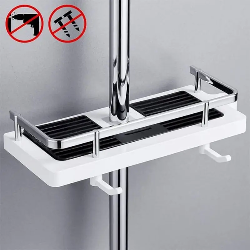 Bathroom Pole Shower Storage Rack Holder Home Bathroom Bathroom Lifting Bracket Bathroom Shower Rod Tray Storage