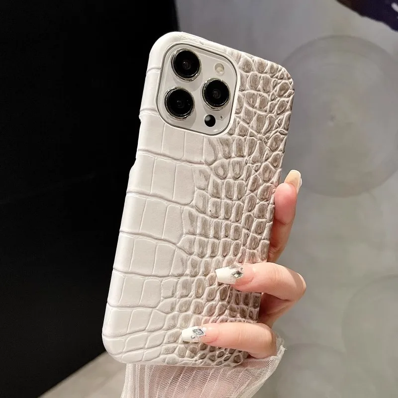 Crocodile Grain Leather Case iPhone 16 13 14 11 12 15 Pro Max XR XS 17air 17pro max cases Gradient Hard PC Shockproof Cover