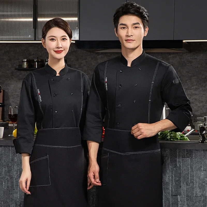 

logo Cooking Bakery T-shirt Hotel Uniform Long Kitchenchef Chef Coat Clothes Restaurant Jacket Breathable Sleeve
