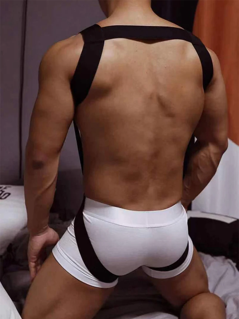 Men's Harness Chest Bodysuit Hollow Out Bondage Elastic Penis Ring Hole Erotic Costume leather chest harness