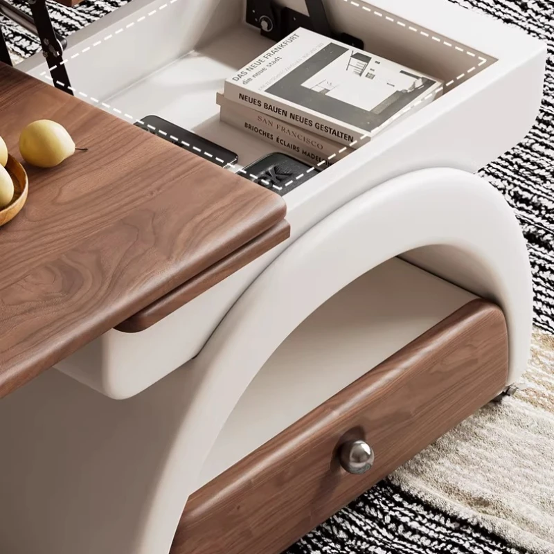 Tavolino Basso da Salone, Tavolino Laterale per Hotel Stile Nordico con Cassetto, Tavolino Regolabile con Contenitore, Tavolo da Terra Sollevabile ed Estensibile, Arredamento Funky - immagine 4