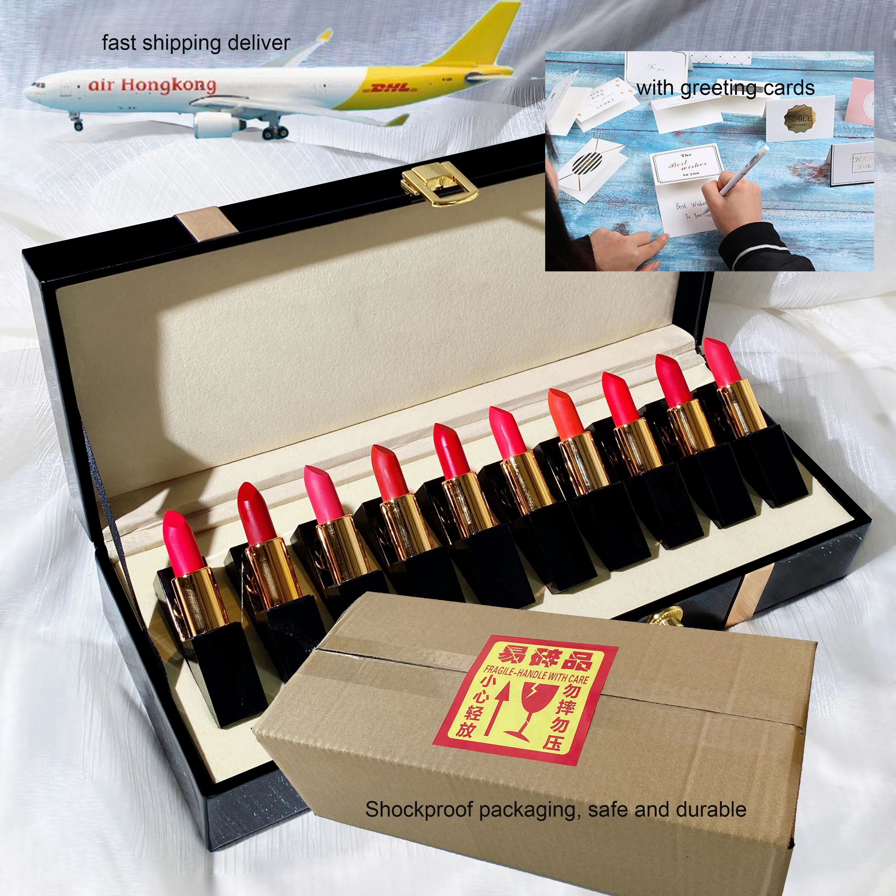 Christmas Lipstick Set Wooden Box Lip Gloss Collection Not Easy to Fade Moisturizing Nude Makeup Kit Birthday Gift 10 Pcs 6