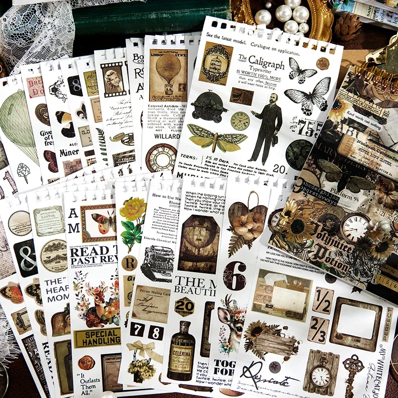 

50Sheets Sticker Vintage Book Decoration Office School Supplies Label Materials DIY Record Scrapbook Cut 137*97MM