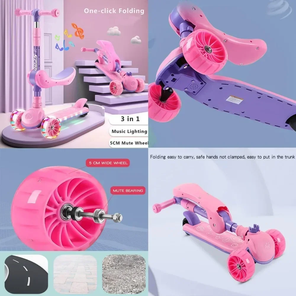 Monopattini 2 in 1 Monopattino a 3 ruote per bambini per ragazzi e ragazze Altezza e sedile regolabili Ponte antiscivolo Seduta o in piedi con freno - immagine 6