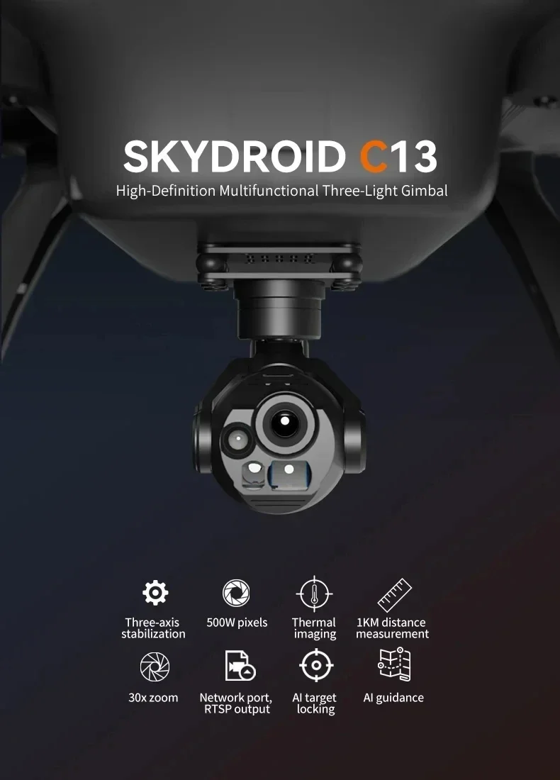 Skydroid C13 HD Camera with 30x Zoom and 3-Axis Gimbal, Features Auto Target Loc